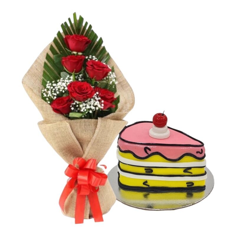 باقة زهور حمراء مع ميني كيك 3d